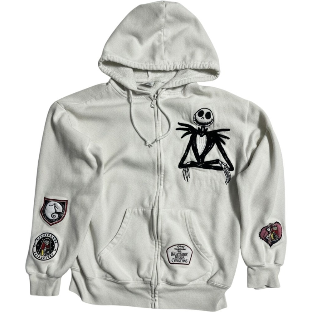 Disney Nightmare Before Christmas Jack Skellington White Zip Hoodie Patches S